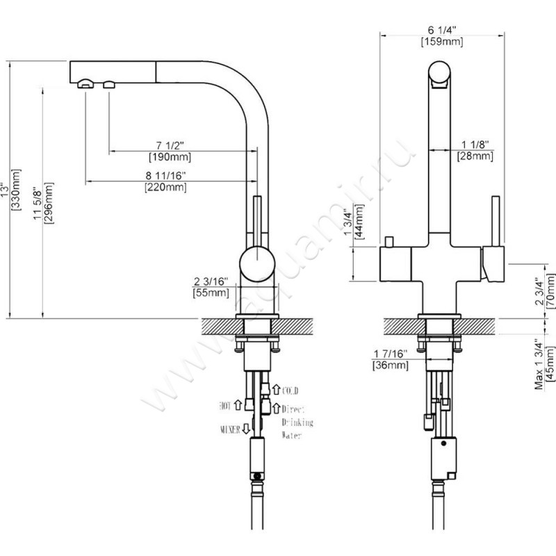 Смеситель для кухни Timo Saona 235603FL размеры