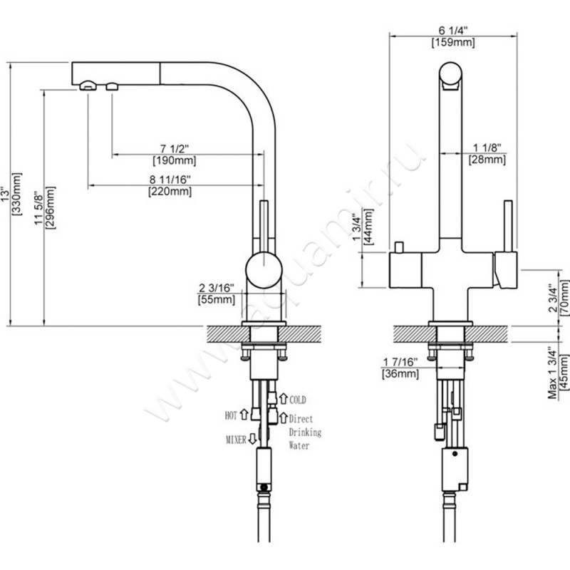 Смеситель для кухни Timo Saona 235618FL размеры