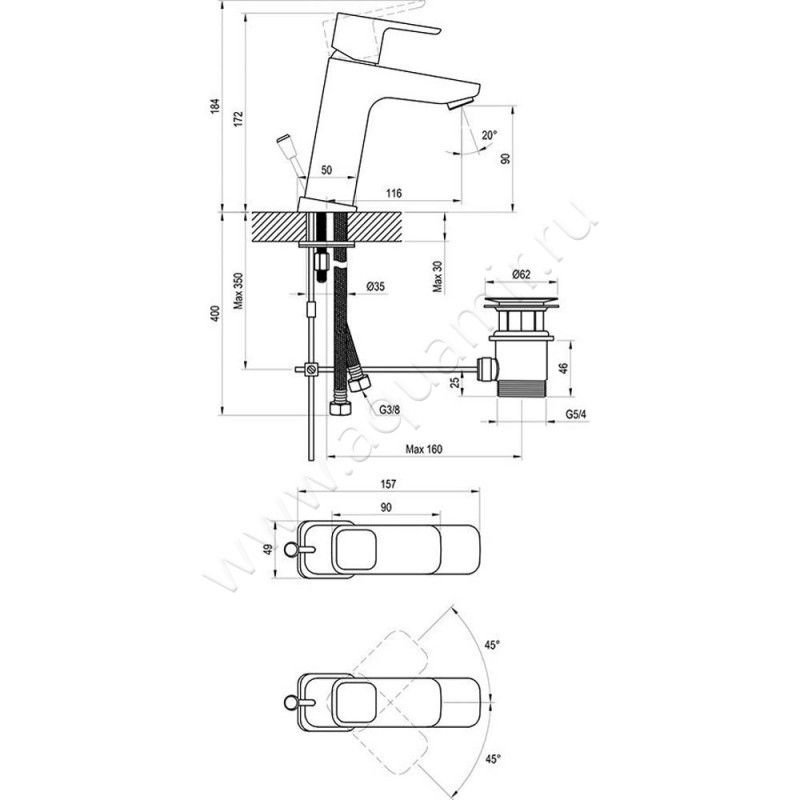 Смеситель для раковины Ravak 10 X070128 размеры