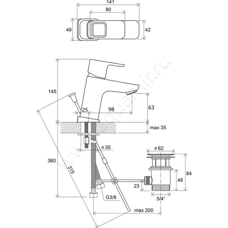 Смеситель для раковины Ravak 10 X070063 размеры