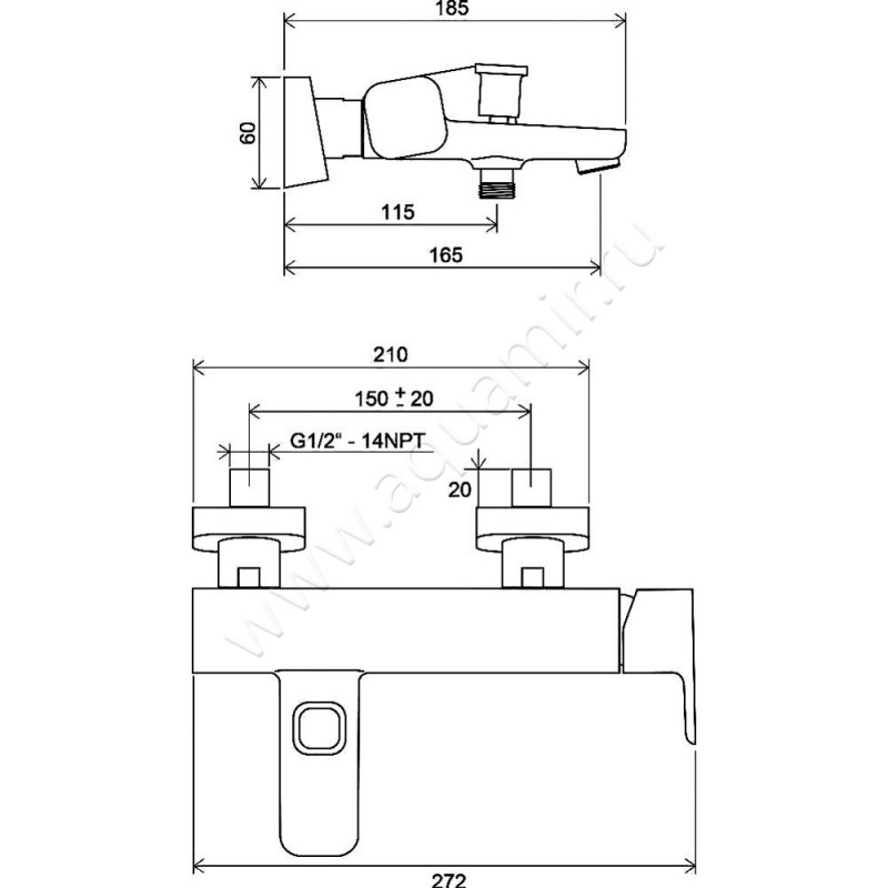 Смеситель для ванны Ravak 10 X070152 размеры