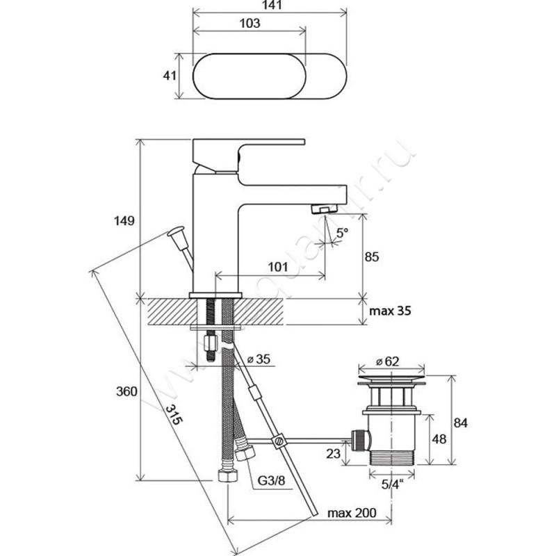 Смеситель для раковины Ravak Chrome X070053 размеры