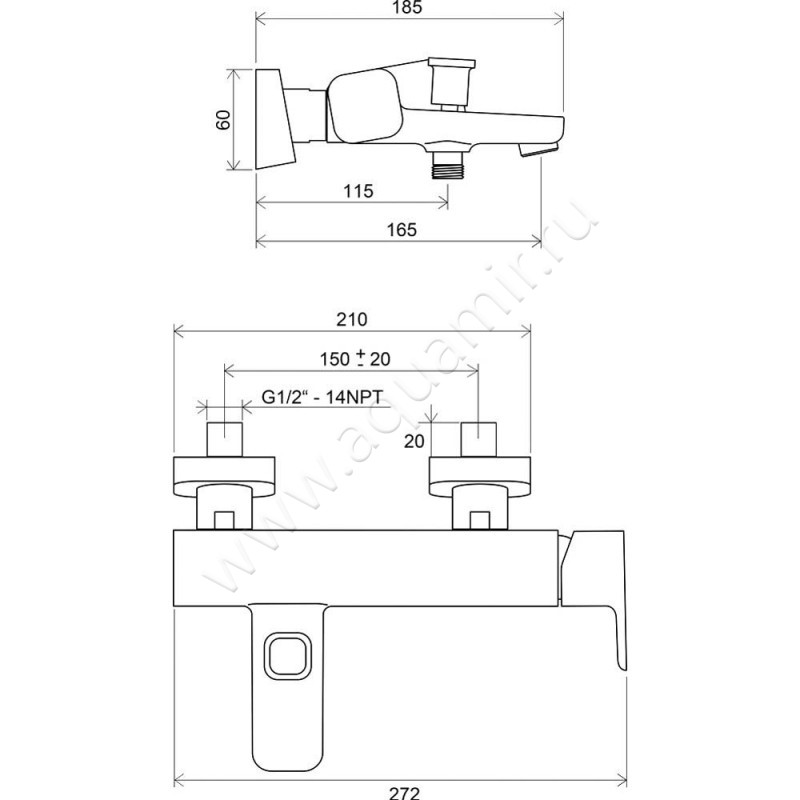 Смеситель для ванны Ravak 10 X070065 размеры