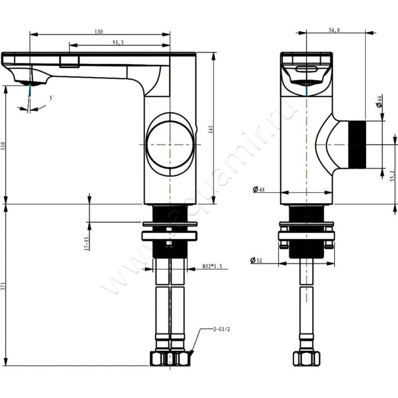 Смеситель для раковины Berges Wasserhaus Morans 076001 размеры