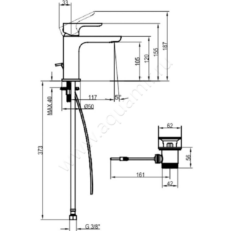 Смеситель для раковины Villeroy & Boch O.Novo TVW10410111061 размеры