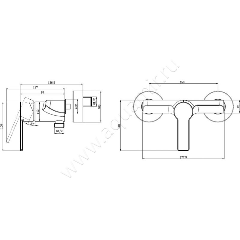 Смеситель для душа Villeroy & Boch Architectura TVS10300100061 размеры