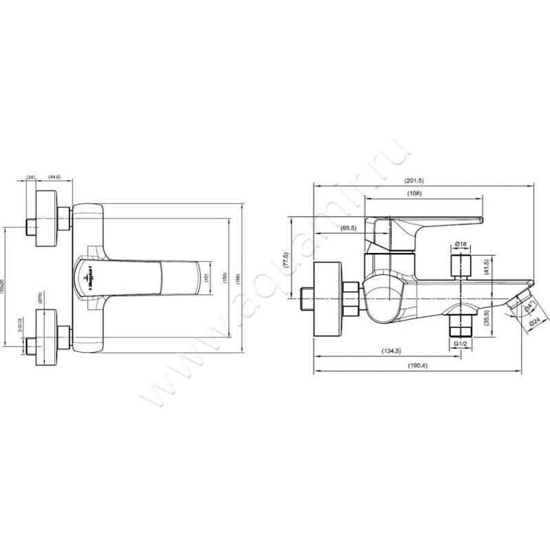 Смеситель для ванны Villeroy & Boch Subway 2.0 TVT10200300061 размеры