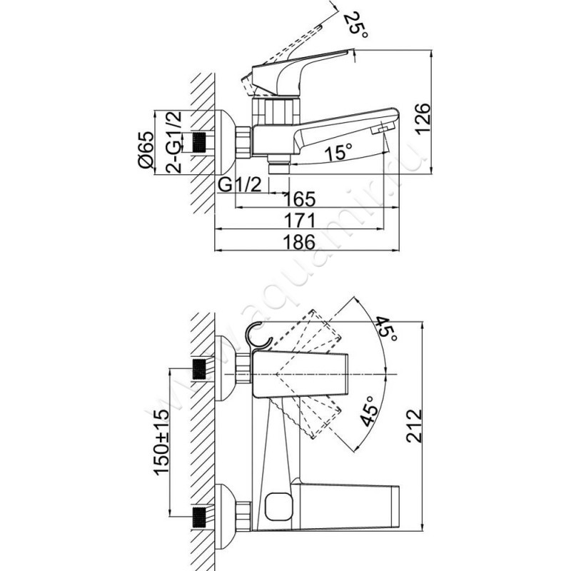 Смеситель для ванны D&K Hertz Rhein DA1293201 размеры