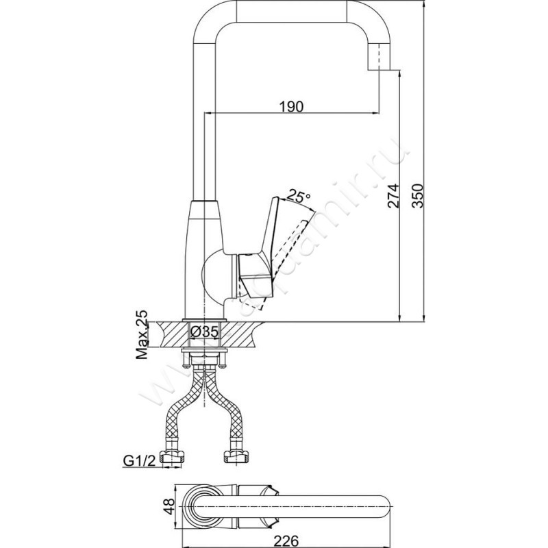 Смеситель для кухни D&K Mosel Rhein DA1262441 размеры
