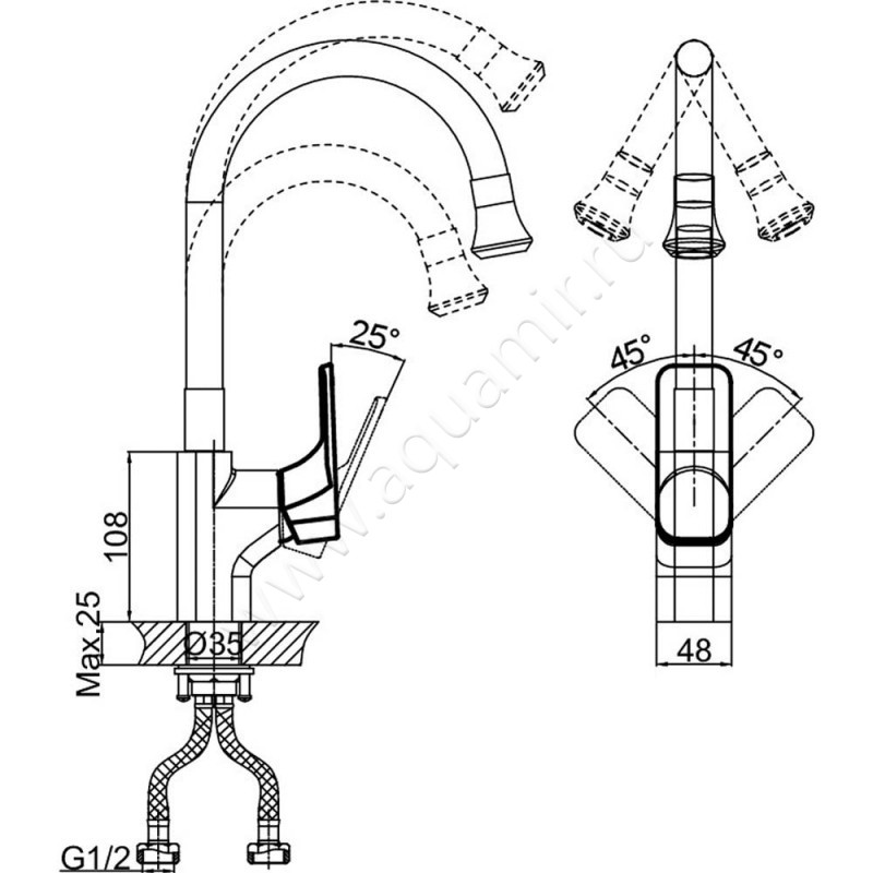Смеситель для кухни D&K Kunste DA1432913 размеры