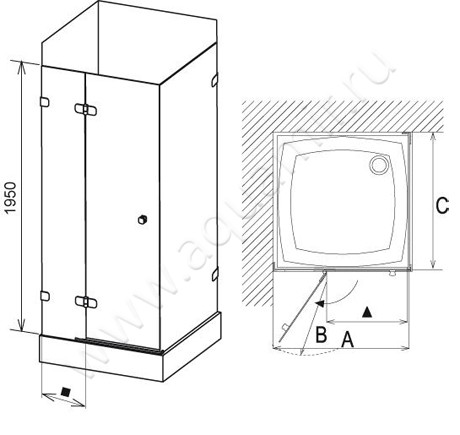 Душевой уголок Ravak Brilliant BSDPS 0UL44A00Z1 размеры