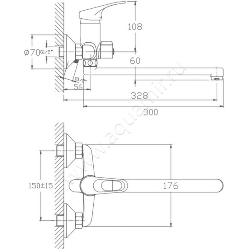 Смеситель для ванны Haiba HB13 HB2213 размеры