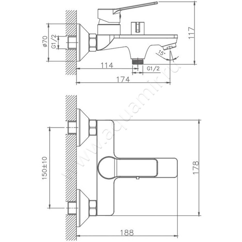 Смеситель для ванны Haiba HB559 HB60559 размеры