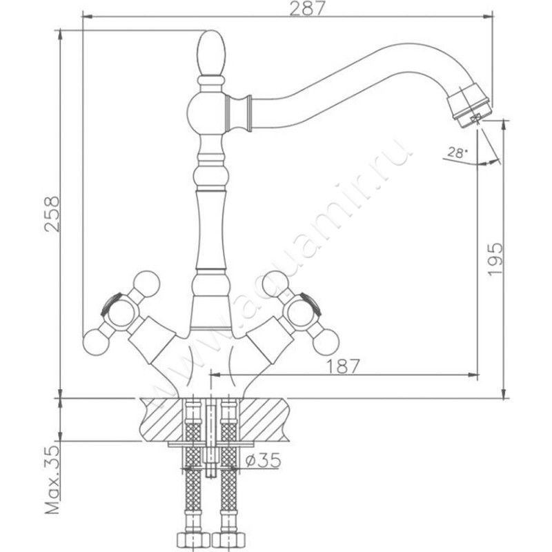 Смеситель для кухни Haiba HB19-4 HB44194 размеры