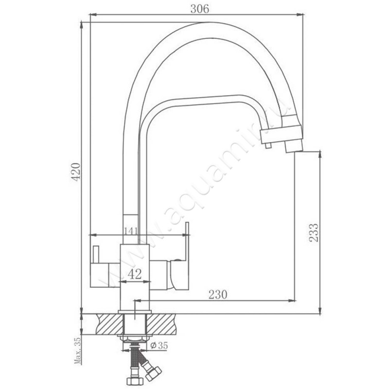 Смеситель для кухни Haiba HB857 HB76857 размеры