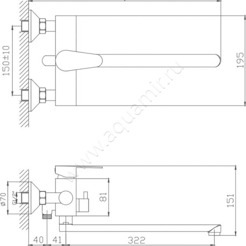 Смеситель для ванны Haiba HB802 HB22802 размеры