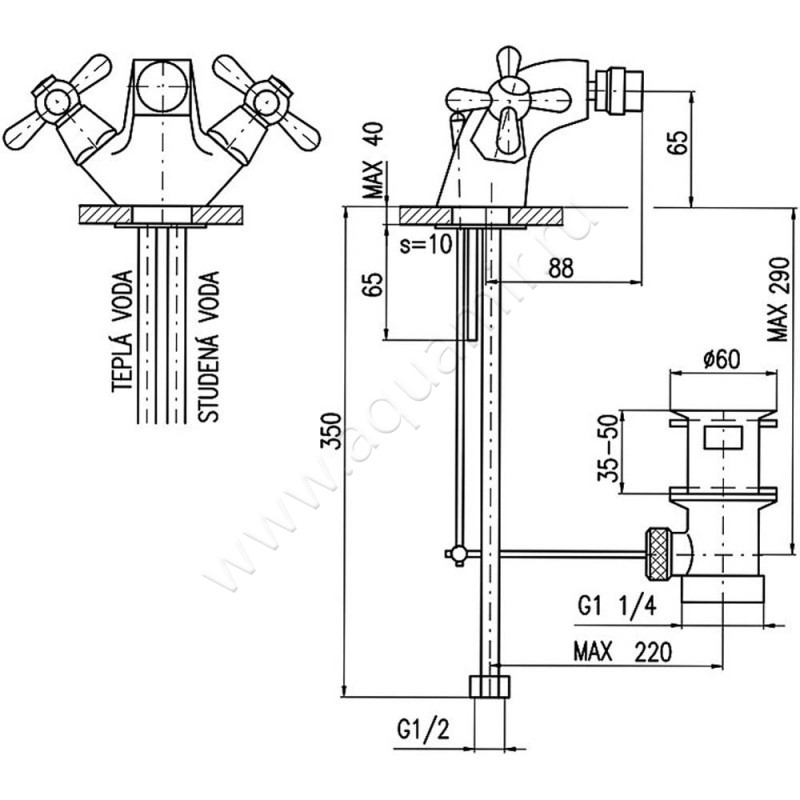 Смеситель для биде Rav Slezak Morava MK1455KZ размеры