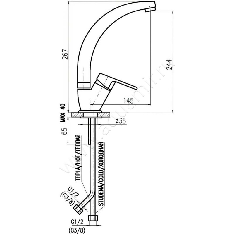 Смеситель для кухни Rav Slezak Colorado CO10653 размеры