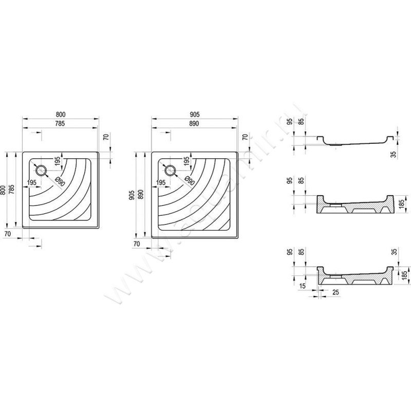 Душевой поддон акриловый Ravak Kaskada A004401320 размеры