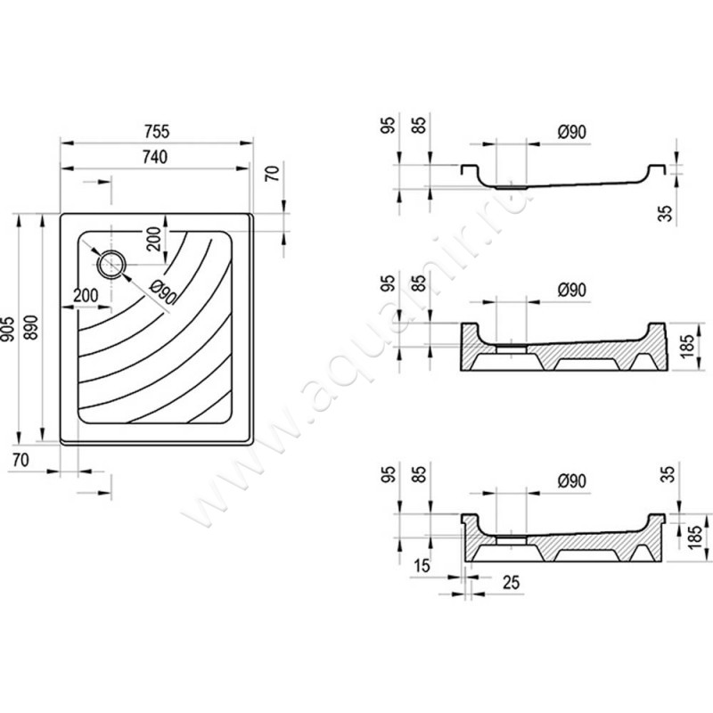 Душевой поддон акриловый Ravak Kaskada A003701320 размеры