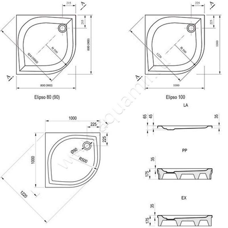 Душевой поддон акриловый Ravak Galaxy A224401410 размеры