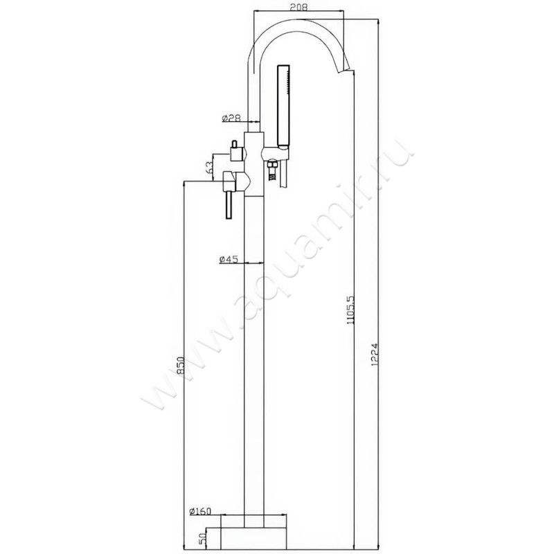Напольный смеситель для ванны BelBagno Nova NOVFMTIN размеры