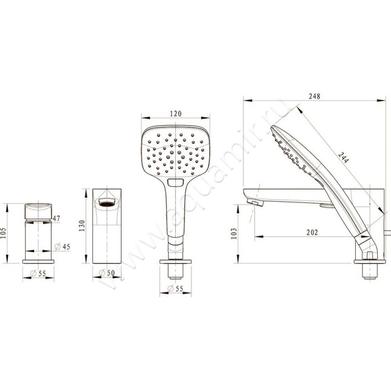 Смеситель на борт ванны Bravat Iguassu F5173218CP1RUS размеры