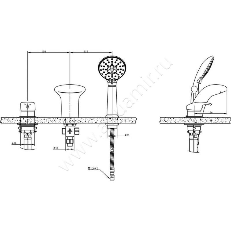 Смеситель на борт ванны Bravat Cobra F5140197CP1RUS размеры