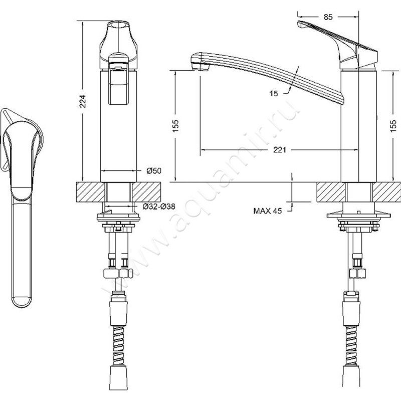 Смеситель для кухни Bravat Common F7234129CPRUS размеры