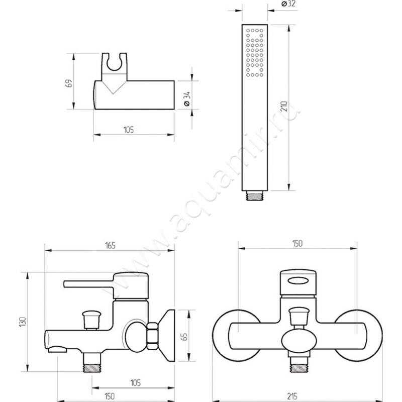 Смеситель для ванны Veragio Giamina VRGMN5401CR размеры