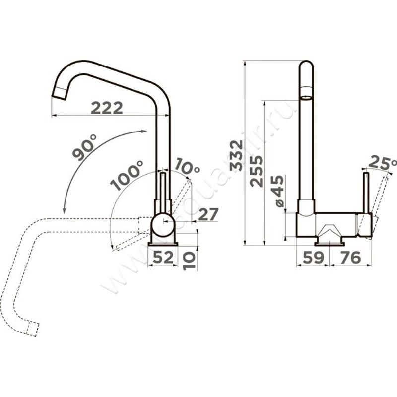 Смеситель для кухни Omoikiri Mori 4994320 размеры