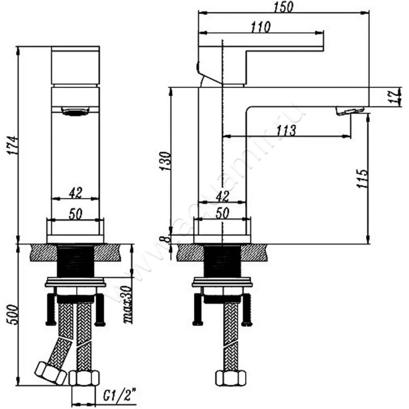 Смеситель для раковины Bronze de Luxe Grani A980 размеры