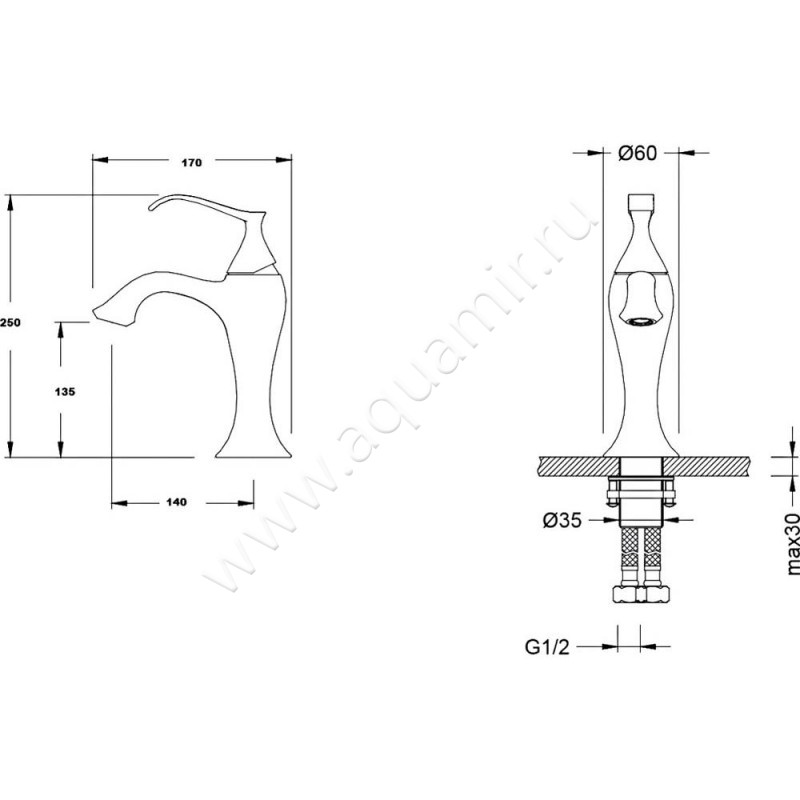 Смеситель для раковины Bronze de Luxe Pure A9143 размеры