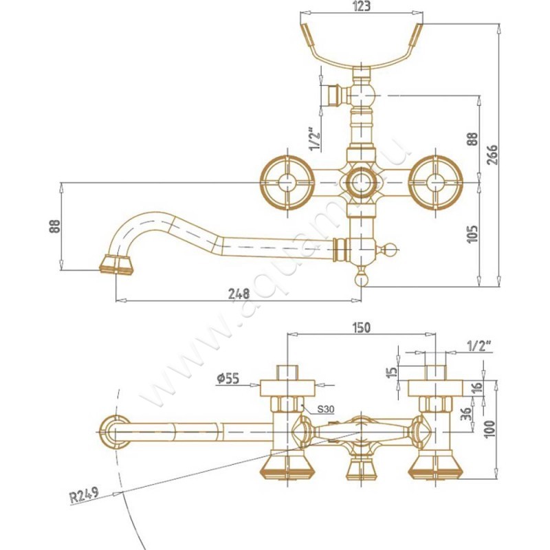 Смеситель для ванны Bronze de Luxe 10119D размеры