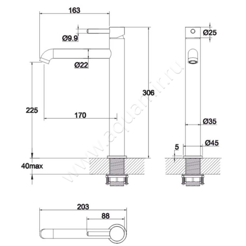 Смеситель для раковины Omnires Y Y1212GL размеры