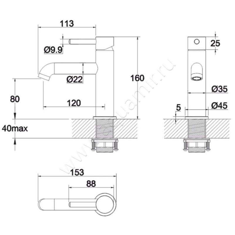 Смеситель для раковины Omnires Y Y1210CR размеры