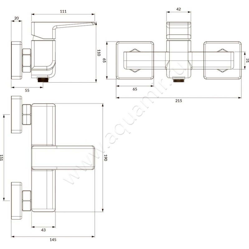 Смеситель для душа Omnires Parma PM7440GR размеры