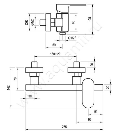Смеситель для душа Ravak Chrom X070043 размеры