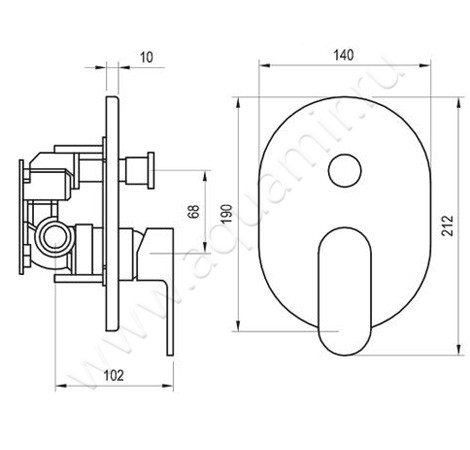 Встраиваемый смеситель для ванны Ravak Chrome X070056 размеры