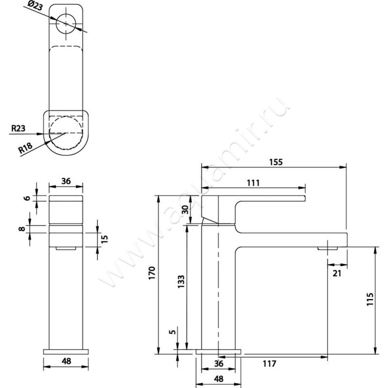 Смеситель для раковины Omnires Baretti BA7810BL размеры