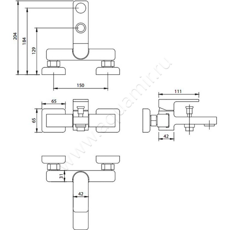 Смеситель для ванны Omnires Baretti BA7830BL размеры