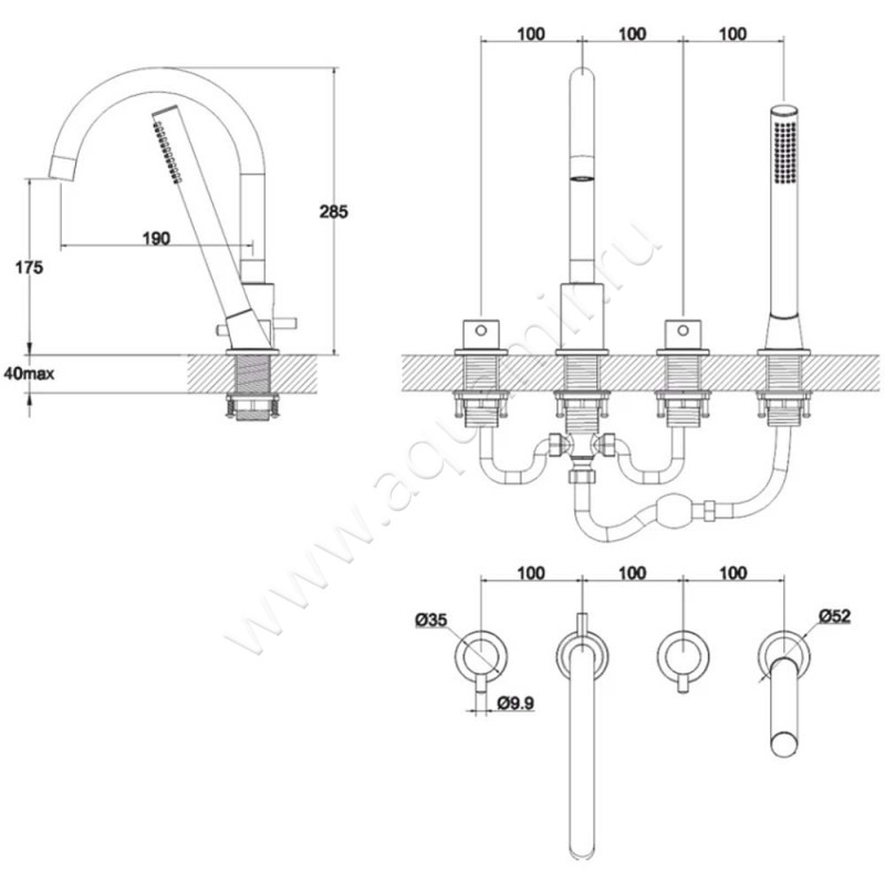 Смеситель на борт ванны Omnires Y Y1232CR размеры