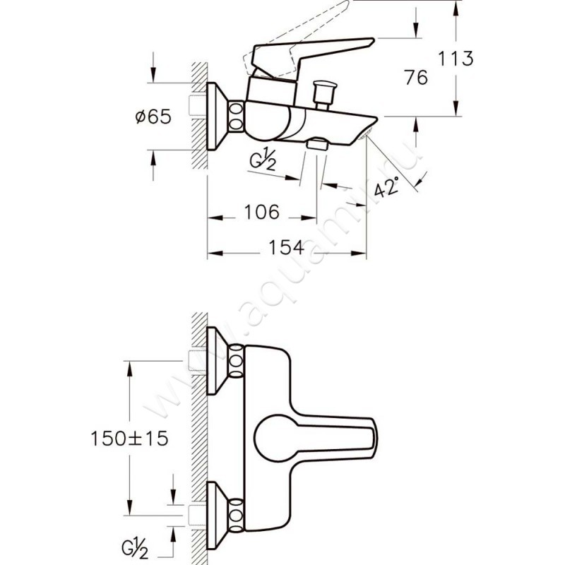 Смеситель для ванны Vitra Matrix A42444EXP размеры