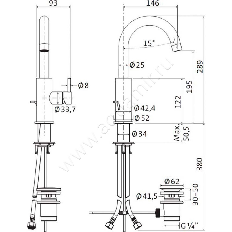 Смеситель для кухни Bagno & Associati Moderna IX93074 размеры