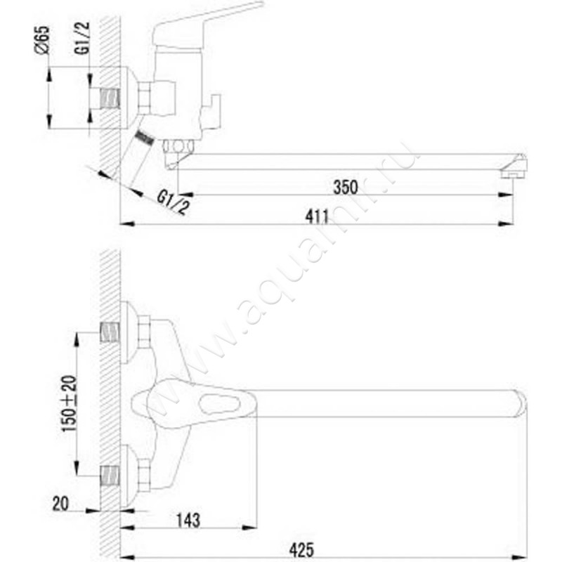 Смеситель для ванны Lemark Luna LM4151C размеры