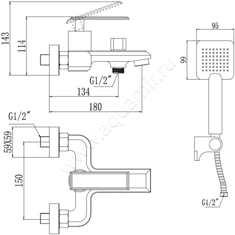 Смеситель для ванны Savol S-600103T размеры