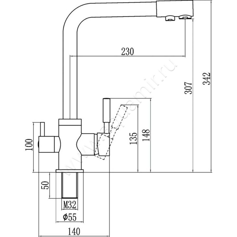 Смеситель для кухни Savol S-L1801H-1 размеры