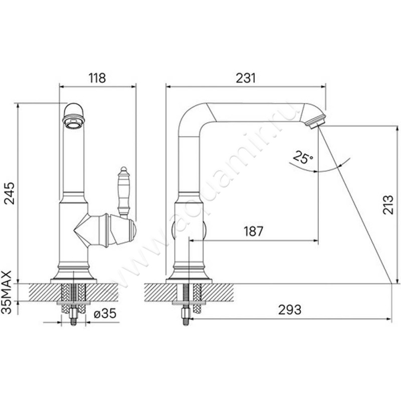 Смеситель для кухни Iddis Loft LOFBRL0I05 размеры