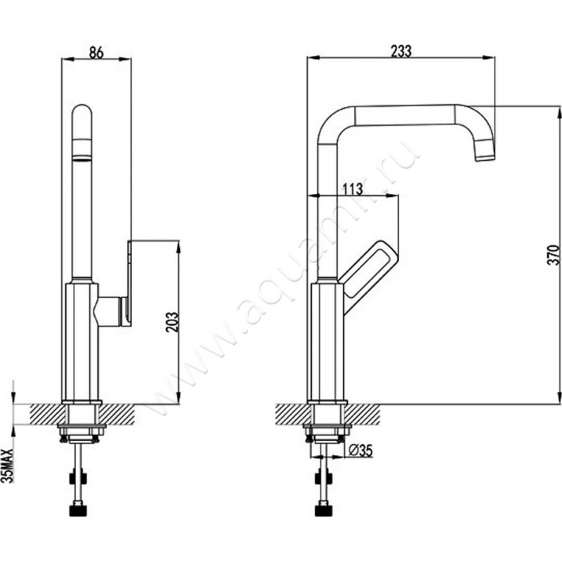 Смеситель для кухни Iddis Slide SLIBG00I05 размеры