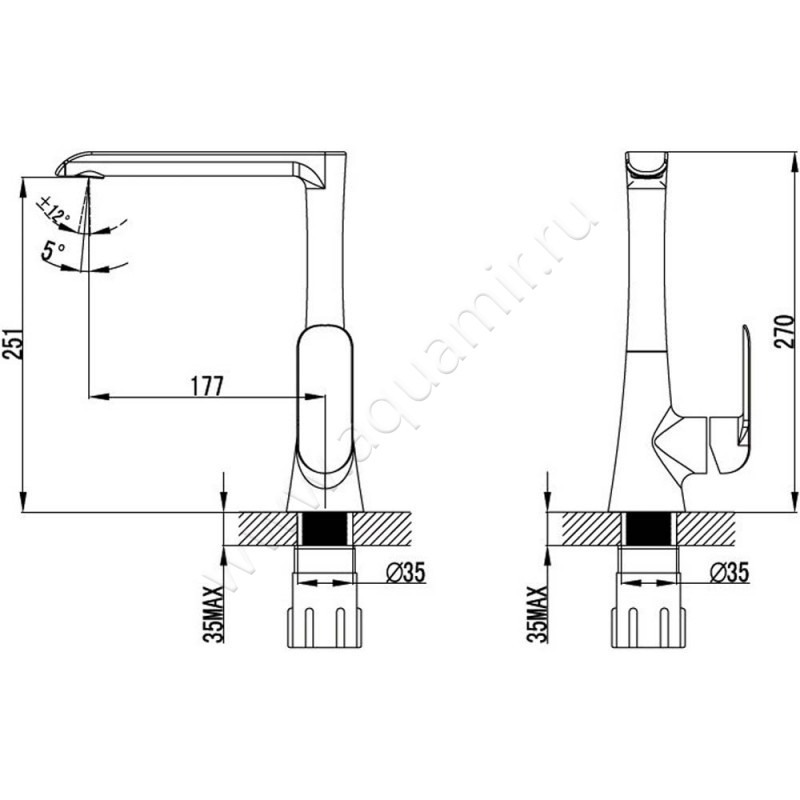 Смеситель для кухни Iddis Calipso CALSBL0I05 размеры